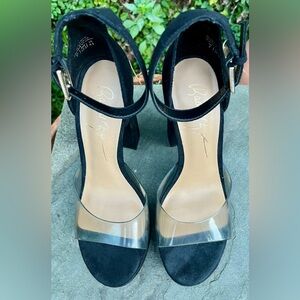 Rachel Zoe Black Suede Platform Block Heel Sandals size 7 never worn outside